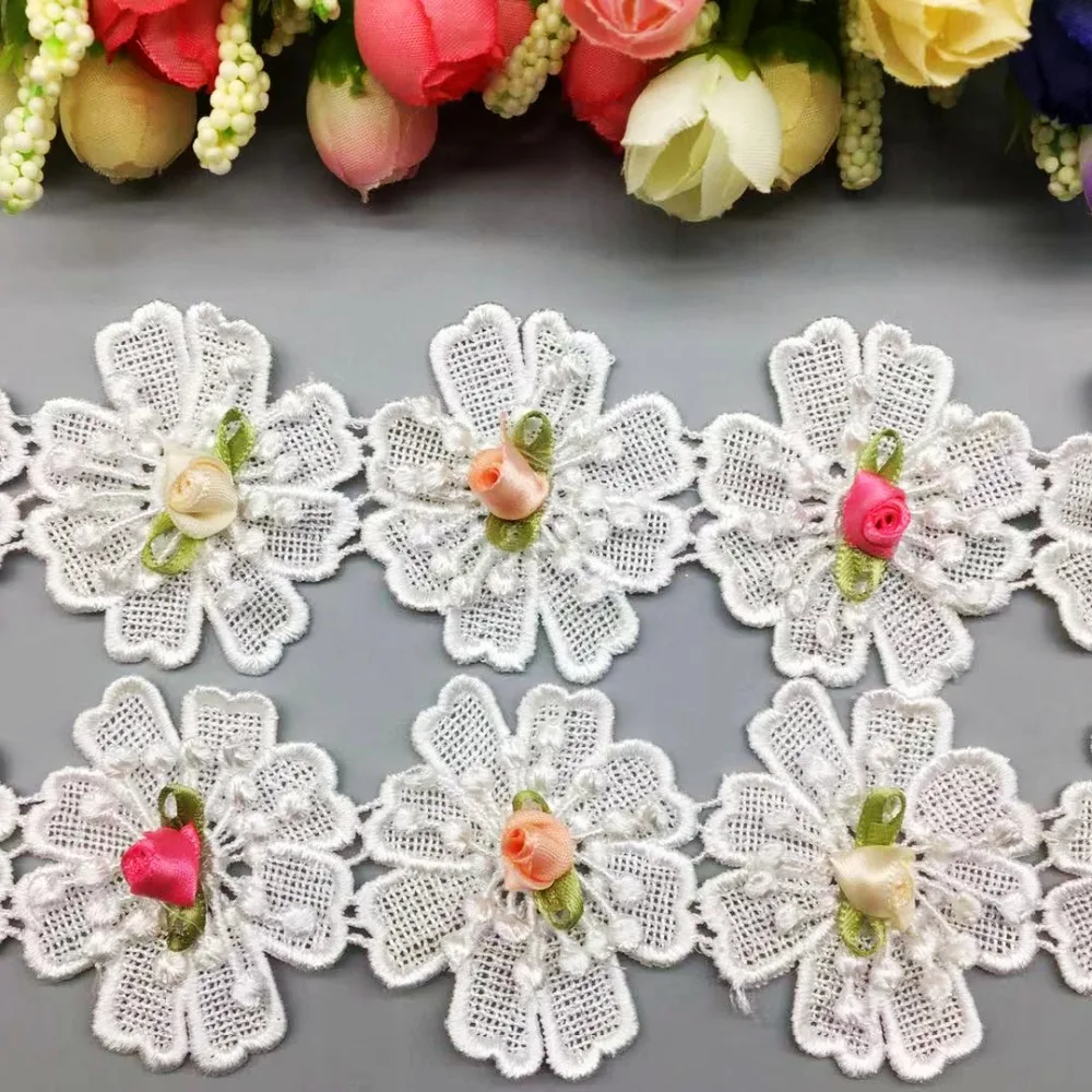 1 ярд винтажная Цветочная Роза Полиэстеровая кружевная ткань отделка вышитая