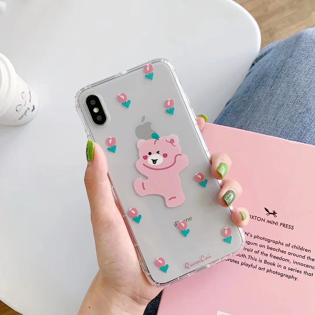 INS Super Fire Корея милый розовый медведь чехол для телефона iphone Xs MAX XR X 6 6s 7 8 plus