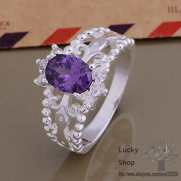 AR696 925 sterling silver ring fashion jewelry three lines inlaid purple stone/expensive /citalaaa gglaoxsa | Украшения и