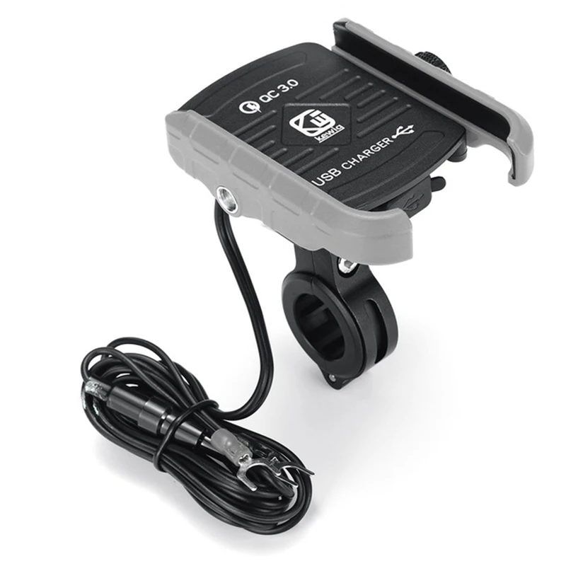 Gray Алюминиевый QC3.0 IP66 водонепроницаемый держатель для телефона мотоцикла с USB зарядным устройством Moto Handlebar кронштейн Подставка для 3-7,0 дюймов мобильного телефона - Цвет: Gray