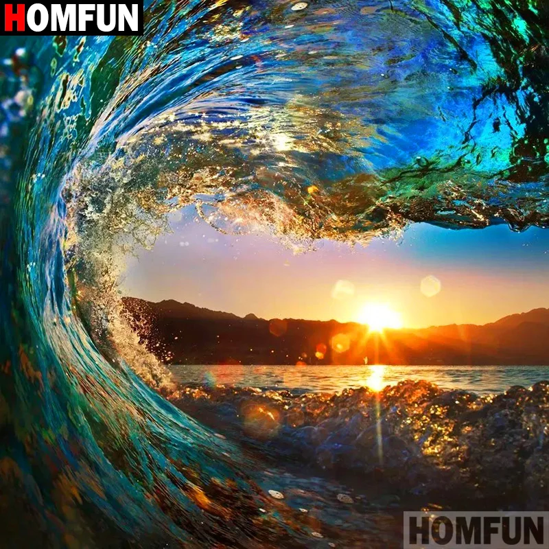 Алмазная 5d картина HOMFUN Волна заката вышивка крестиком из квадратных/круглых