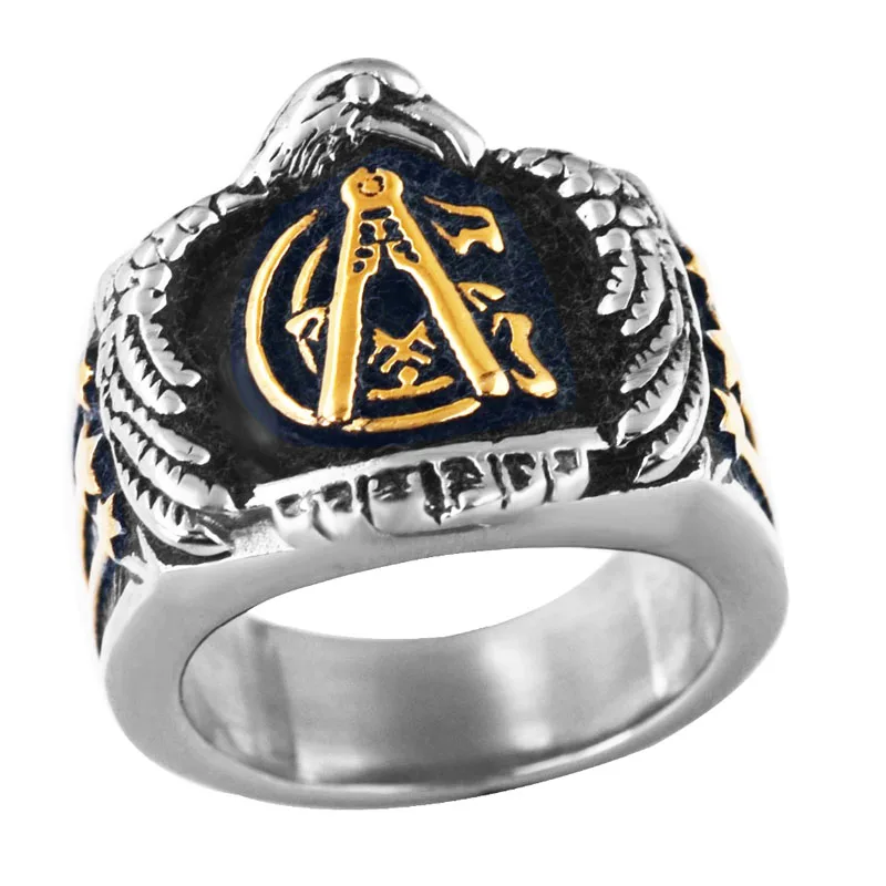 Кольцо масоны в студенческом стиле (золотого цвета). Модные украшения с масонской