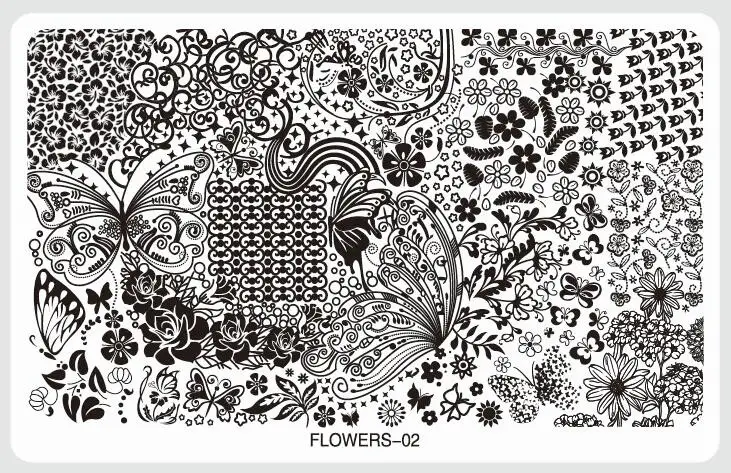 FLOWERS-02 1 шт.* Цветы для стемпинга ногтей пластины Различные дизайны DIY изображения акриловый дизайн ногтей шаблоны для маникюра трафареты инструменты для маникюра - Цвет: FLOWERS-02