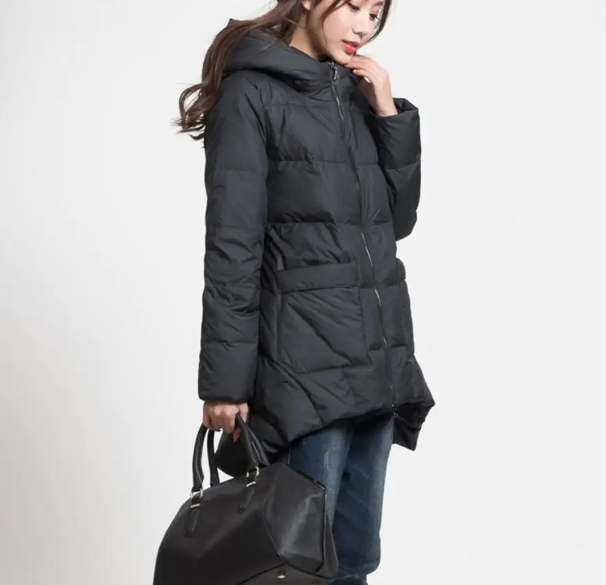 Зимнее пальто А-силуэта Длинная женская пуховая куртка с капюшоном зимнее