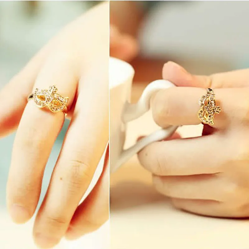 10 шт./лот женские кольца Золотые Серебряные Кристаллы Стразы Маска цветок кольцо