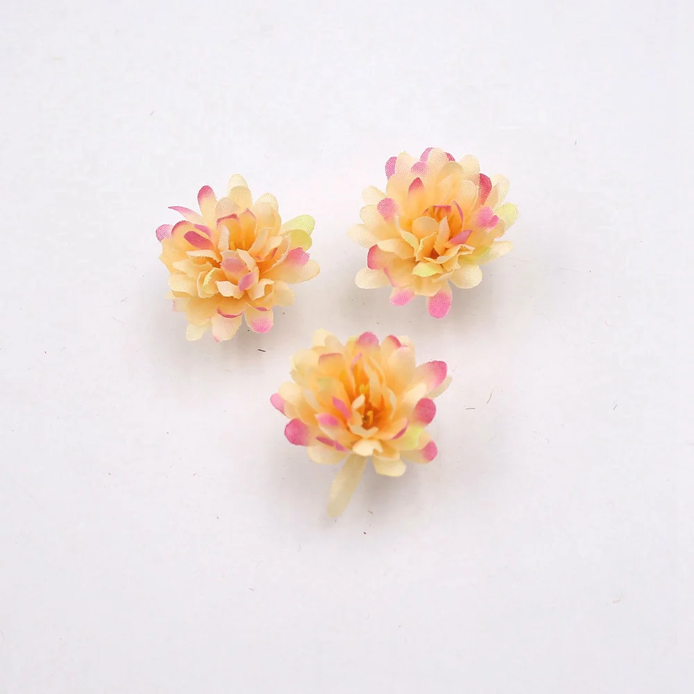 Yellow Pink 20 шт. мини 3 см гвоздики ручной работы искусственный цветок голова для украшения свадьбы DIY ВЕНОК подарок Скрапбукинг Ремесло поддельные цветы - Цвет: Yellow Pink