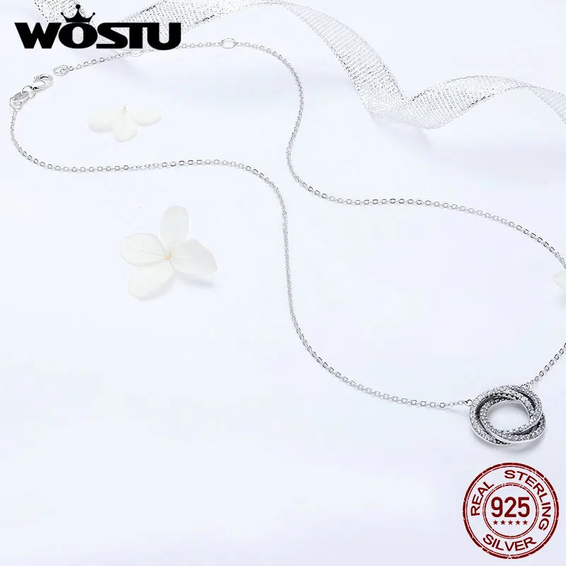 WOSTU Горячая Настоящее серебро 925 проба тройной счастливый круг кулон ожерелье для женщин роскошный S925 ювелирные изделия подарок DXN259