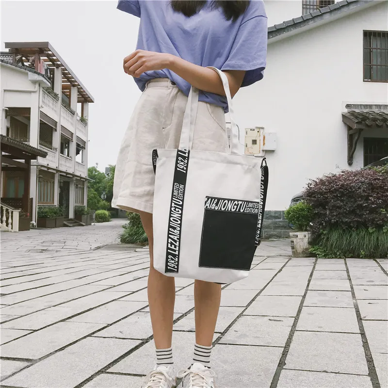 Женская холщовая сумка-мессенджер с надписью модная мягкая школьная сумка на