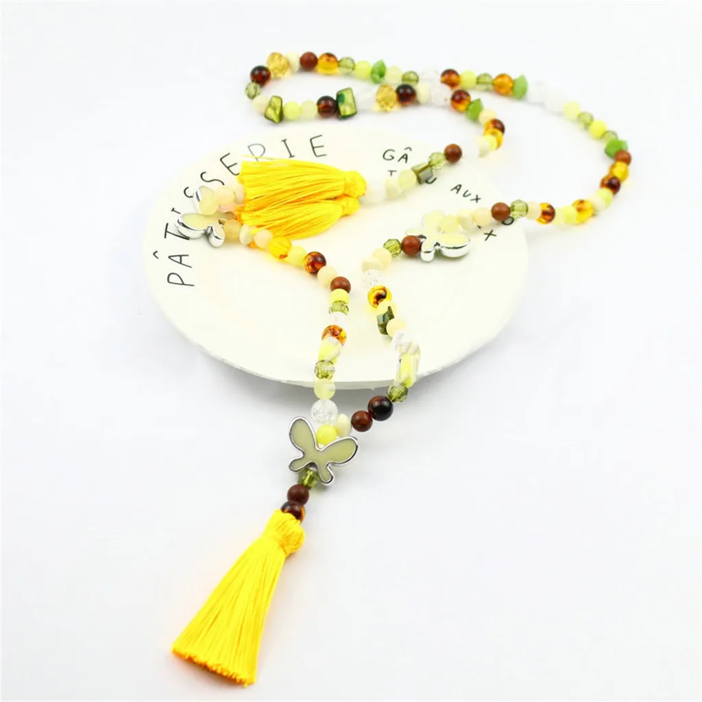 Long Necklace Bohemian Retro Butterfly Pendant Tassel Bead Sweater Chain Gift d90507 | Украшения и аксессуары