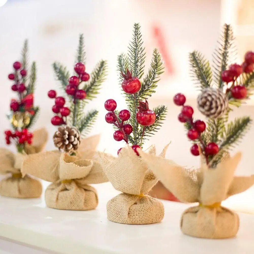 

Christmas Artificial Pine Branch Cone Berry Ornament Bonsai Desk Table DIY Decor