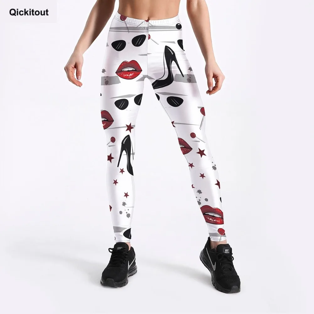 Qickitout/модные женские леггинсы с принтом в виде губ на высоком каблуке; пикантные леггинсы с принтом в виде звезд и леденцов; милые леггинсы длиной до лодыжки; S-4XL