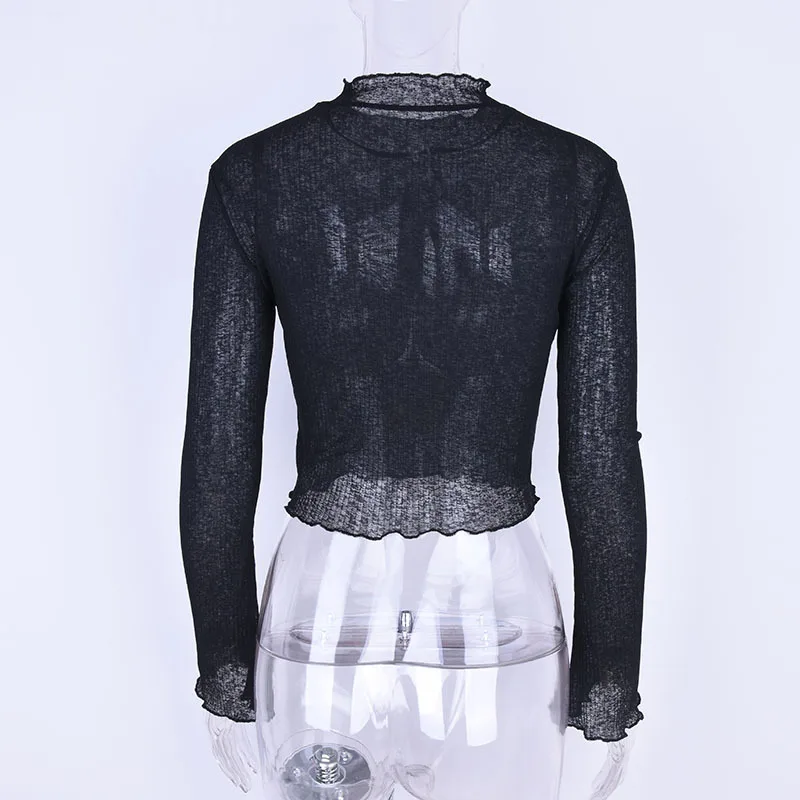 2018 Модный женский летний топ с длинными расклешенными рукавами однотонная черно