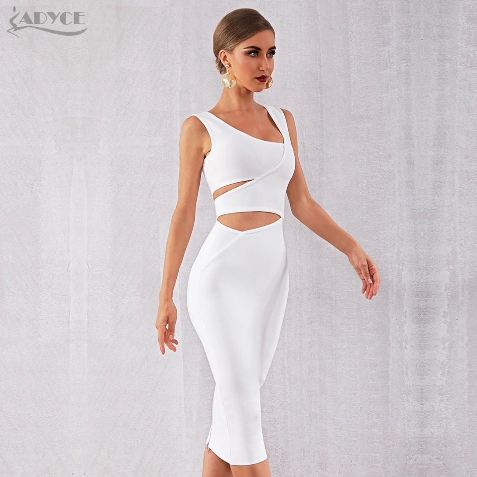 ADYCE новое летнее женское белое Клубное Бандажное платье Vestido черное сексуальное открытое облегающее платье без рукавов вечерние платья знаменитостей