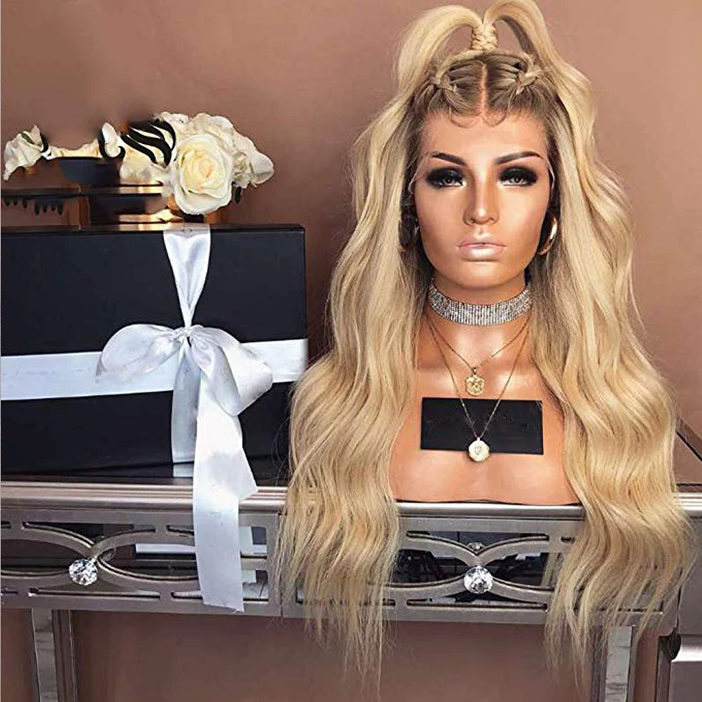 Simbeauty блондинка с эффектом деграде(переход от темного к 13x6 Синтетические волосы на кружеве парик предварительно вырезанные темные корни свободные волнистые бразильские волосы Remy человеческих волос для чернокожих Для женщин