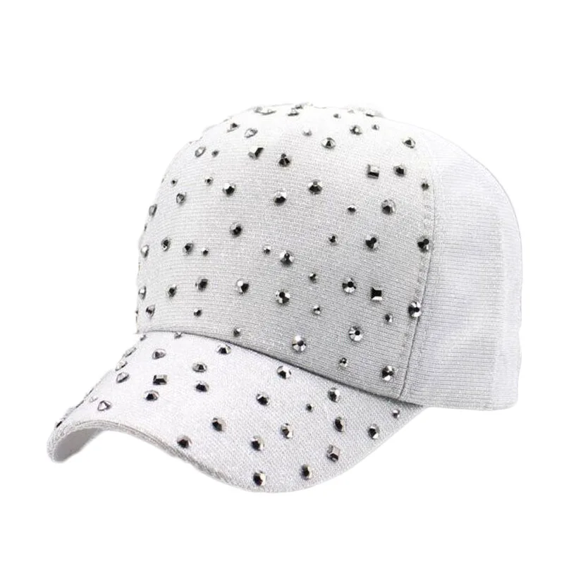 Модные женские шапки со стразами солнцезащитная Кепка с застежкой однотонные летние бейсболки косточками