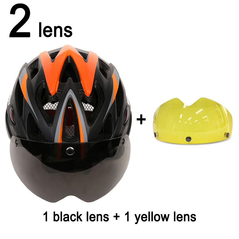 Orange Black 2Lenses MOON 275g Магнитные очки Сверхлегкий велосипедный шлем с объективом в форме велосипеда шлем 25 вентиляционных отверстий Casco Ciclismo - Цвет: Orange Black 2Lenses