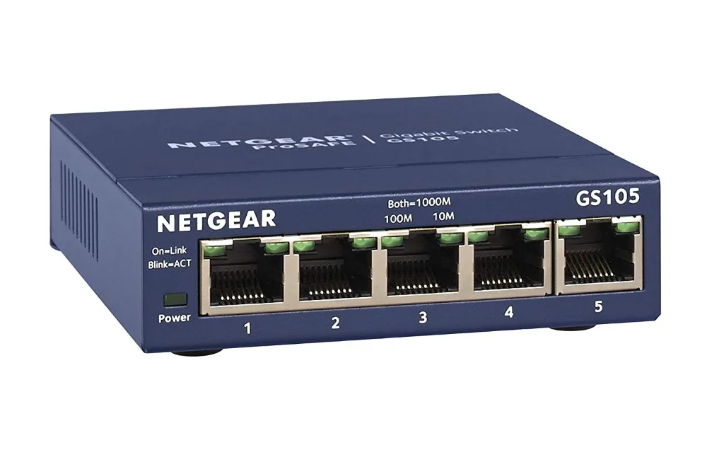 Netgear GS105 5-Порты и разъёмы 10/100/1000 Gigabit Ethernet, пропускной способностью 10 Гбит/с, неуправляемый настольный коммутатор