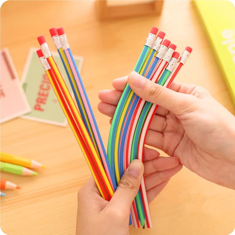 

60pcs/lot Cute Colorful Bendy Flexible Soft Pencil with Eraser Writing Office School Supplies Stationery For Kids