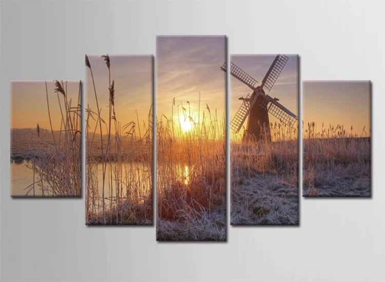 5 Piece Canvas Art Wall art Prairie Wind Painting Cuadros Decoration Quadro Modern Pictures For Living Room Black | Дом и сад