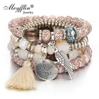 Женский богемный Браслет Meyfflin, браслеты с бусинами и камнями для женщин, модный браслет с подвесками в виде перьев любви и кисточек, ювелирные изделия на запястье