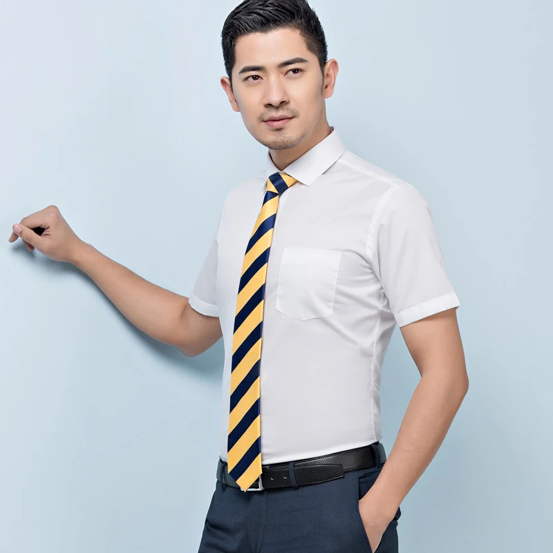 2020 New Fashion Casual Yellow and Navy Blue Striped Ties For Men 7cm Standard Necktie Wedding Party  Cravat  with Gift Box
