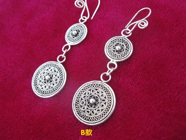 Hot sale new StyleHot &gtEthnic style Miao Xiang Vintage palace ear ornaments handmade Yinhua double copper drum earring | Украшения и