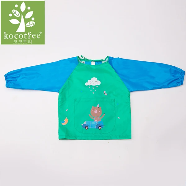 Blue Bear Водонепроницаемый нагрудник малыша с длинными рукавами и рисунком для маленьких девочек и мальчиков от 0 до 11 лет - Цвет: Blue Bear