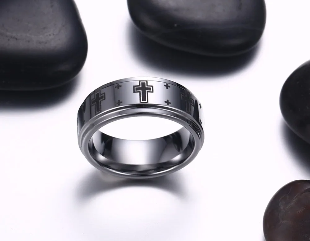 Fashion Brand Men Jewelry Jesus Cross Tungsten Ring 8mm Wedding Band Silver Color US Size 7 To 12 | Украшения и аксессуары