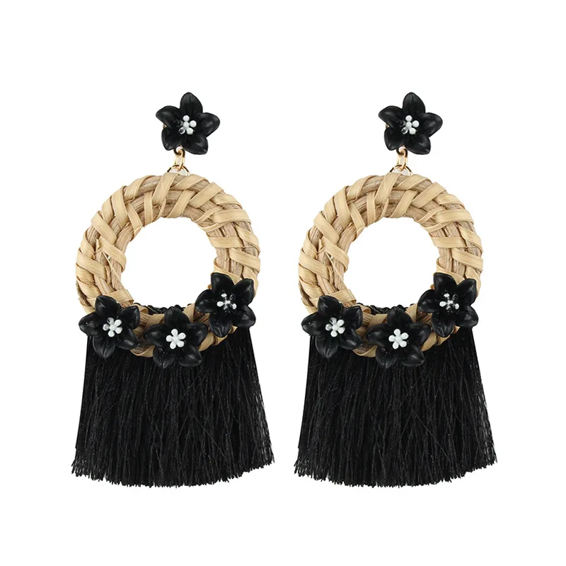 Шикарные Модные Винтажные висячие серьги из бамбука с кисточками модные