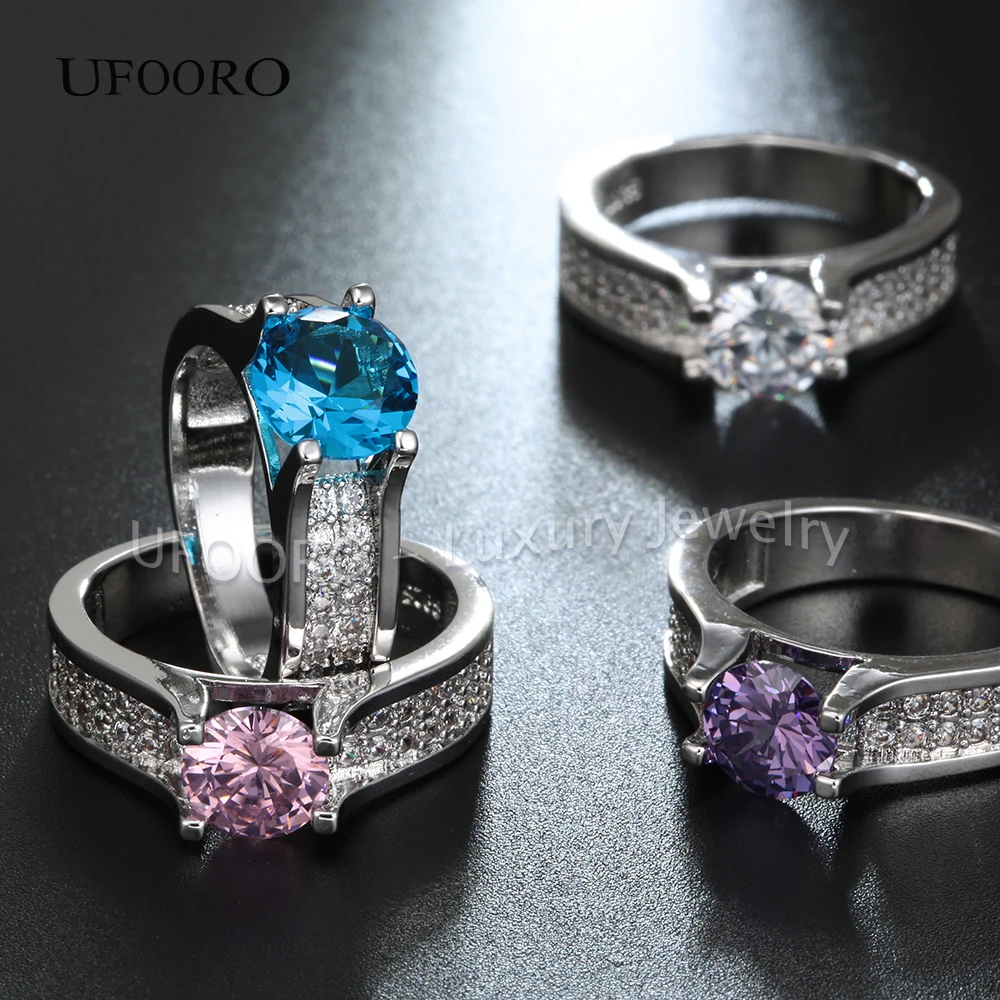 UFOORO винтажные ювелирные изделия CZ Модные посеребренные кольца для женщин
