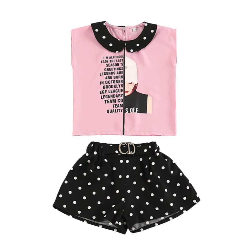Одежда для девочек летняя одежда Модный комплект детей Топ в горошек + шорты 3 13