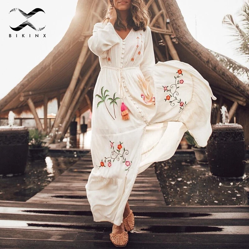 Bikinx Фламинго чехол с вышивкой длинная туника женское пляжное платье летняя