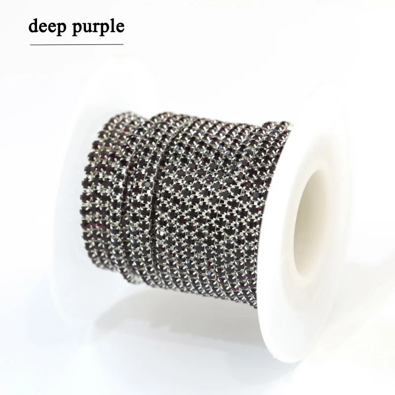 deep purple 1 м/лот стразы на цепочке с плоской обратной стороной, стразы с серебряными когтями, отделка кристаллами для рукоделия, рукоделия, шитье, отделка, Аппликации, рукоделие, Декор - Цвет: deep purple