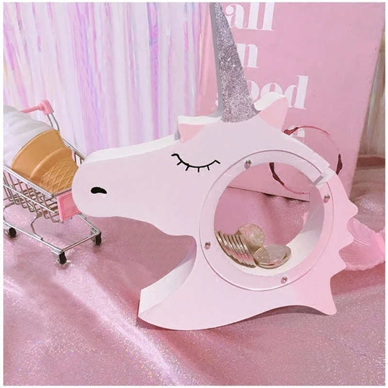 Креативная розовая копилка с единорогом мультяшная Милая для денег детское