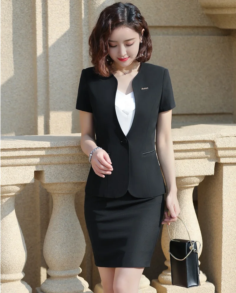 Новинка серые Деловые женские костюмы с топом и юбкой летние профессиональные