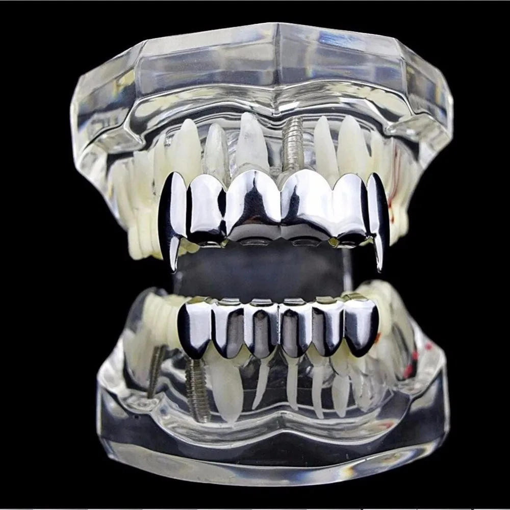 4 цвета мужские хип хоп TeethGrillz Fang верхние нижние зубы набор полых Rapper ювелирные