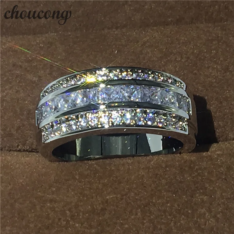 

Hot sale Jewelry Male ring 3mm 5A Zircon Cz white gold filled Party Engagement Wedding Band Ring for Men Size 5-11