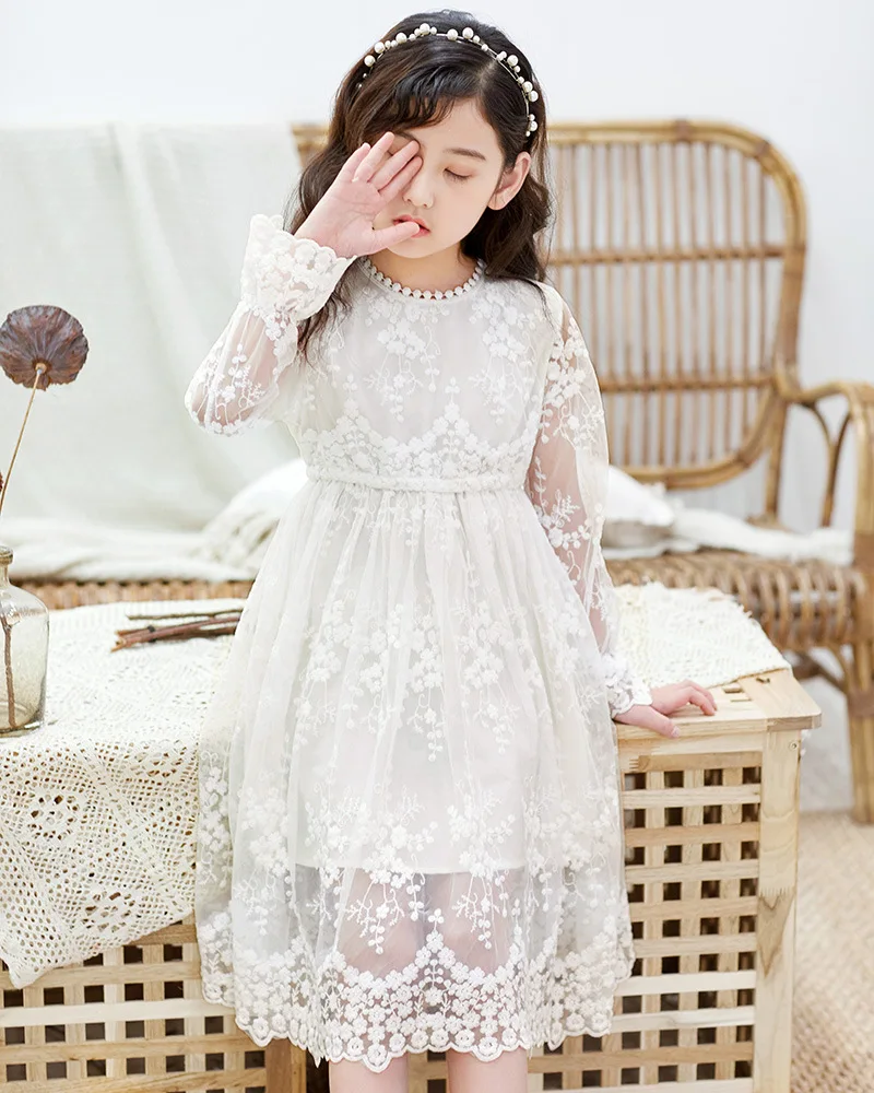 Lace Girls Dress 2020 Spring Autumn Girl Princess Wedding Party Frocks Kids Maxi Teenage Elegant Long Sleeve vestidos | Детская одежда