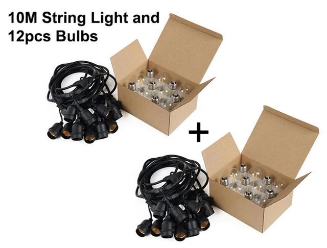 2Pcs 10M12LED light Водонепроницаемый 7 м 10 м 15 м струнные светильники для помещения и улицы коммерческого класса E26 E27 уличный сад патио задний двор праздничное освещение гирлянда - Испускаемый цвет: 2Pcs 10M12LED light