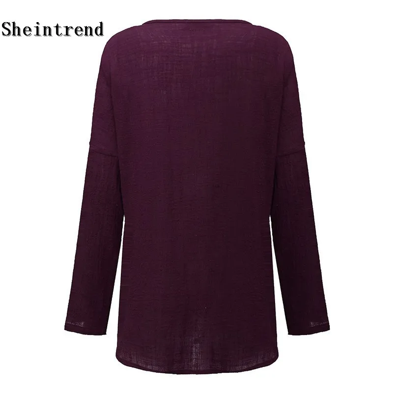 Sheintrend 2018 Vintage Blusas Autumn Women Blouse Casual Loose Shirt O Neck Long Sleeve Pockets Solid Top Plus Size 3XL 4XL 5xl |