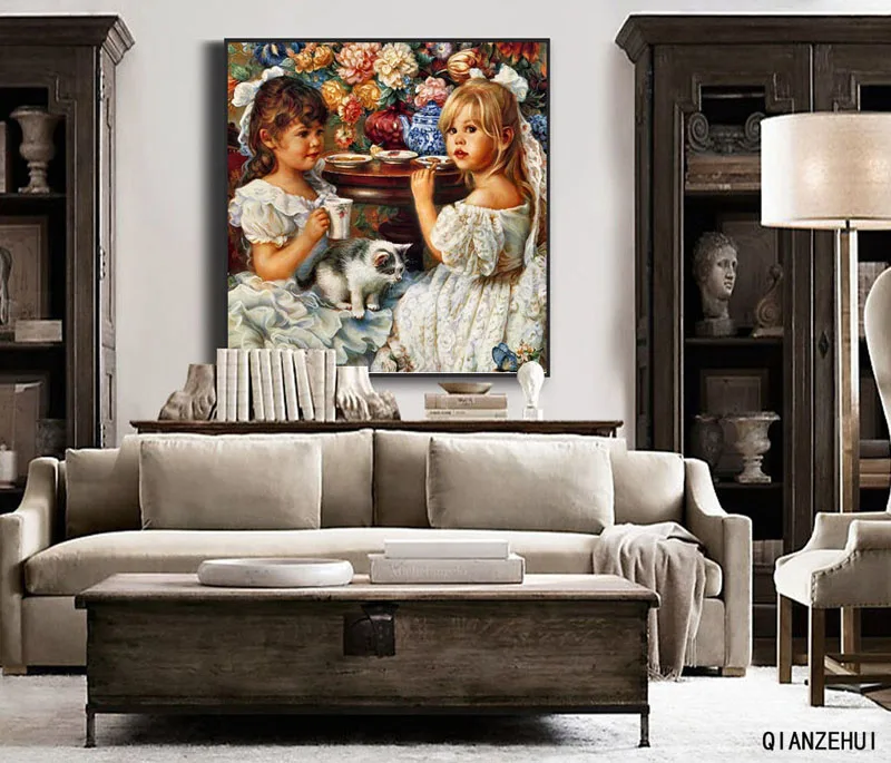 Стразы DIY пластиковые поделки алмазная картина две маленькие девочки квадратная