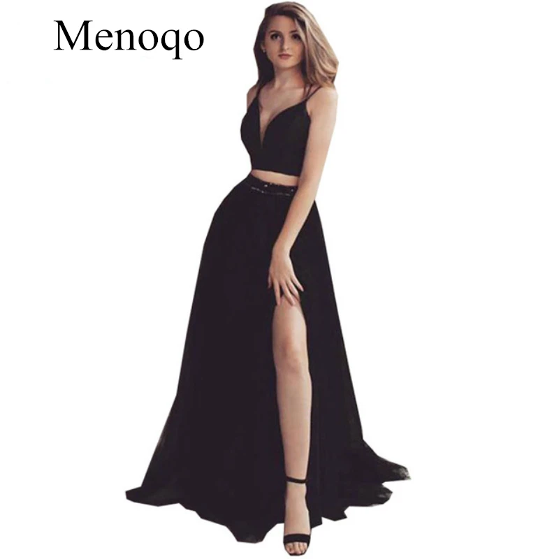 Женское вечернее платье из двух частей элегантное черное для выпускного вечера