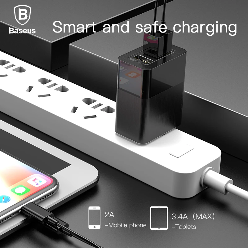 Baseus 3 порта USB зарядное устройство 2.4A Быстрая зарядка дорожное настенное зарядное устройство адаптер 3 в 1 EU US UK зарядное устройство для мобильного телефона для iPhone X Xiaomi
