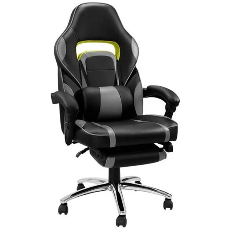 Gray Black Игровые стулья для офиса из искусственной кожи с подушкой для ног с подушкой для спинки сиденья регулируемое подъемное поворотное кресло HWC - Цвет: Gray Black