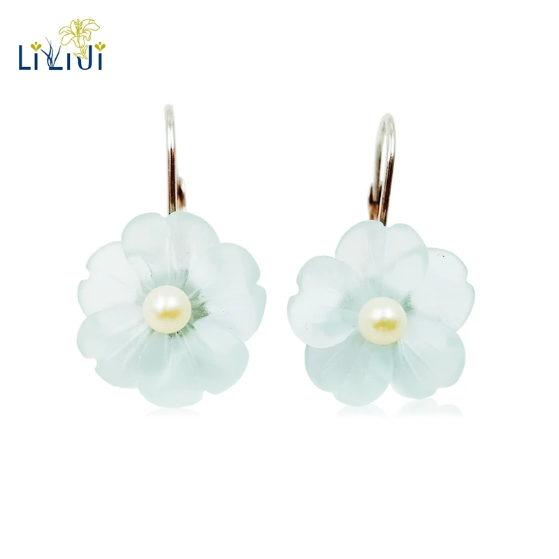 Серьги Lii Ji Real 925 пробы серебряные серьги в виде цветов с пресноводным