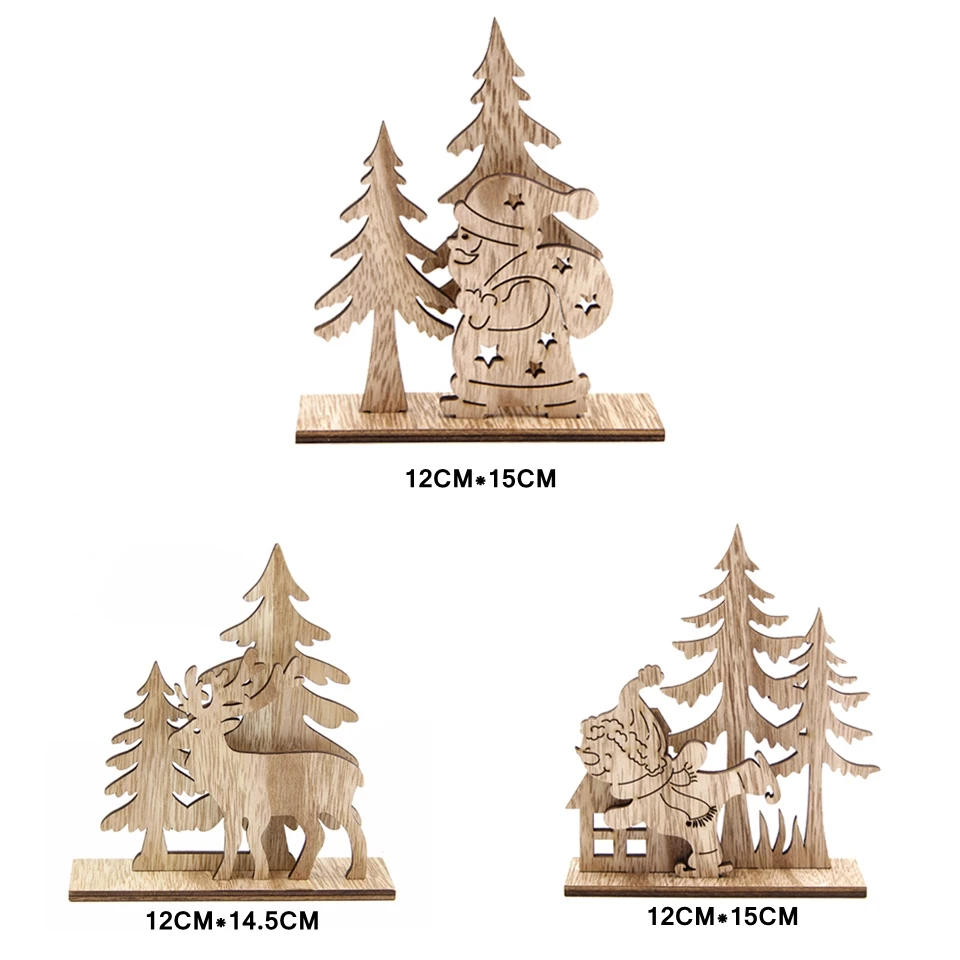 1Set Creative DIY Wood Crafts Christmas Santa Claus&Snowman Wooden Ornaments For Christmas Party Supplies Home Table Decorations
