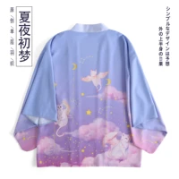 japanese loose bathrobe summer night dreaming cat haori summer sunscreen kimono women cute