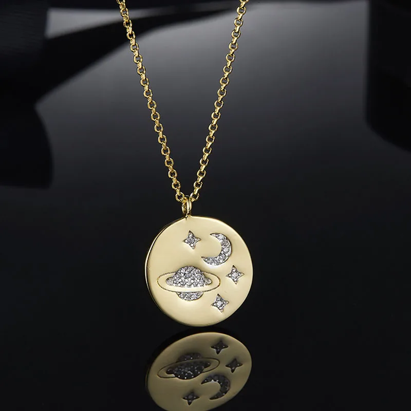 Женское ожерелье из серебра 925 пробы с подвеской в виде монет звезды Луны планеты