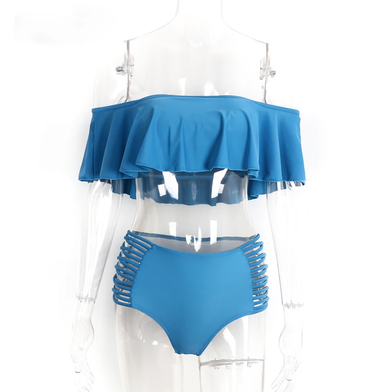 Комплект бикини с высокой талией полый Мягкий купальник однотонный топ в виде