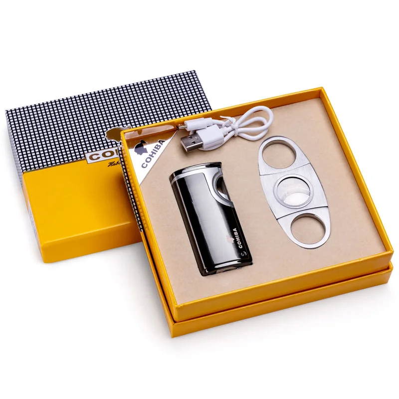 Cohiba USB кабель для зарядки сигарет зажигалка с сигары удар из нержавеющей стали сигары резак набор CLB-50